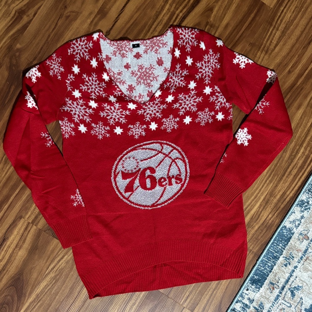 Women's 76ers Red V-Neck Sweater